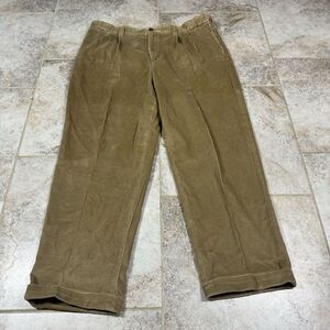 LL Bean Corduroy Pants Men's 42Wx31 Brown Khaki Comfort Waist Cuffed Hem Flap